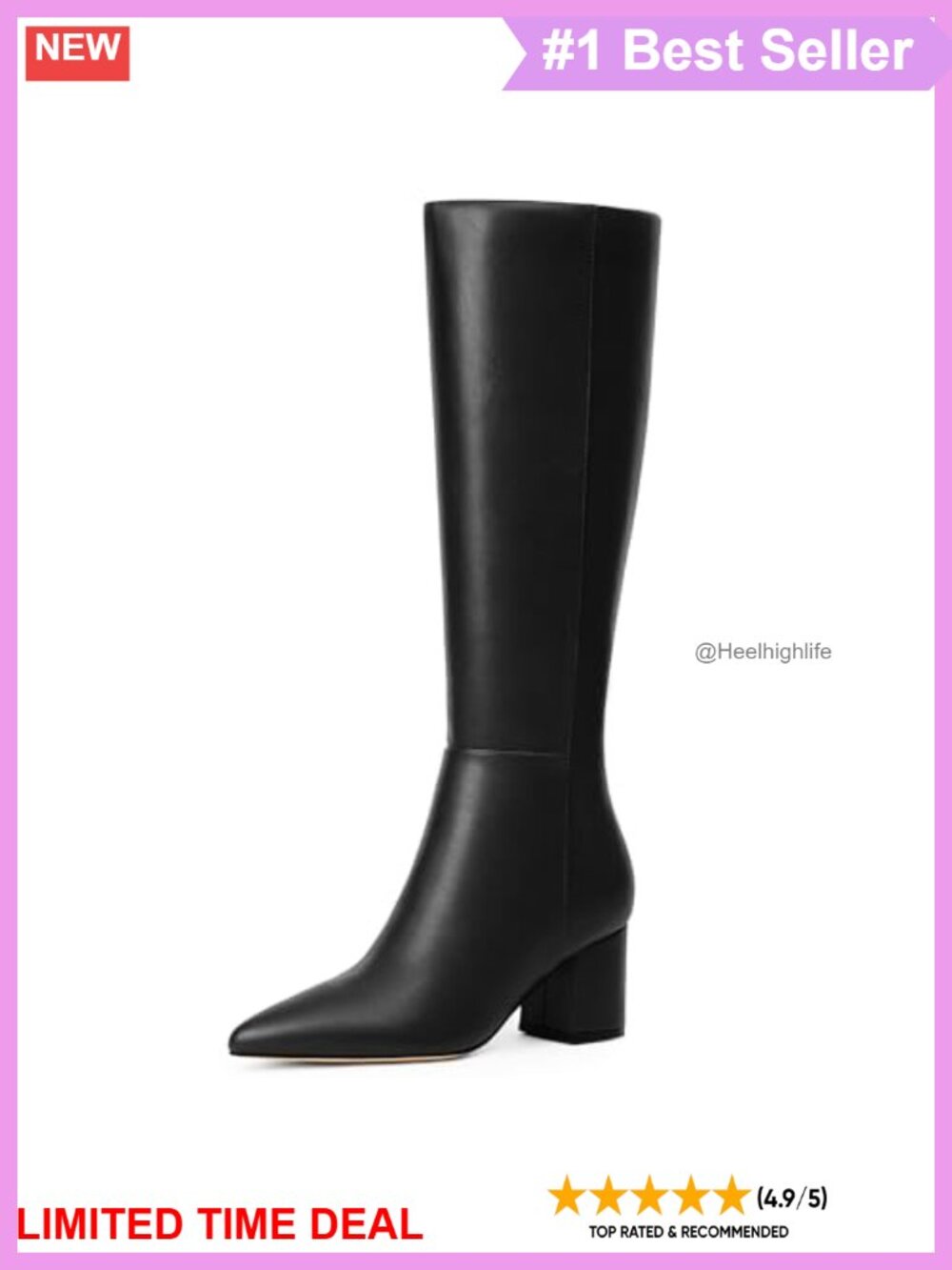 Knee High Boots Pointed Toe Faux Leather Block Heel Tall Boots